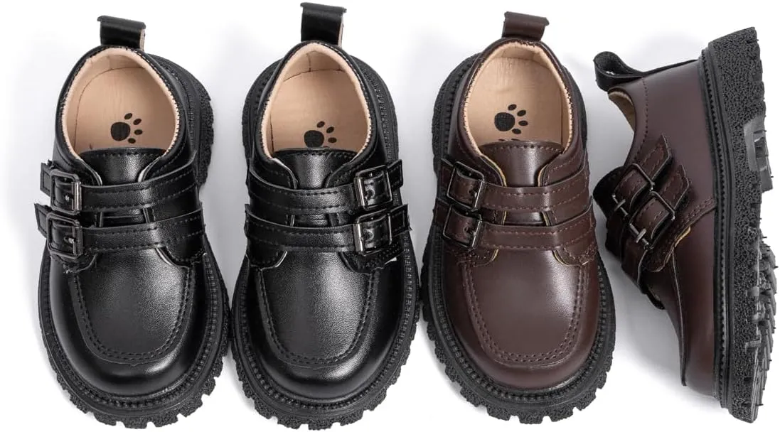 Kannior Boys Girls Oxford PU Leather Shoes Little Kid Wedding Dress Shoes Toddler Lace Up Non-Slip Texture Sole Loafer Flats Classic School Uniform Walking Shoes