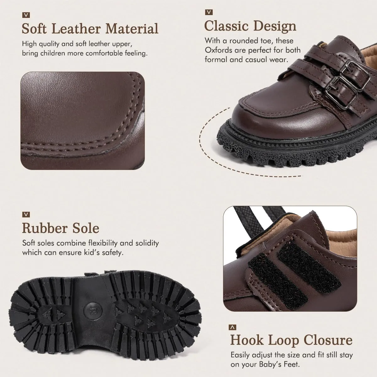 Kannior Boys Girls Oxford PU Leather Shoes Little Kid Wedding Dress Shoes Toddler Lace Up Non-Slip Texture Sole Loafer Flats Classic School Uniform Walking Shoes