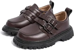 Kannior Boys Girls Oxford PU Leather Shoes Little Kid Wedding Dress Shoes Toddler Lace Up Non-Slip Texture Sole Loafer Flats Classic School Uniform Walking Shoes
