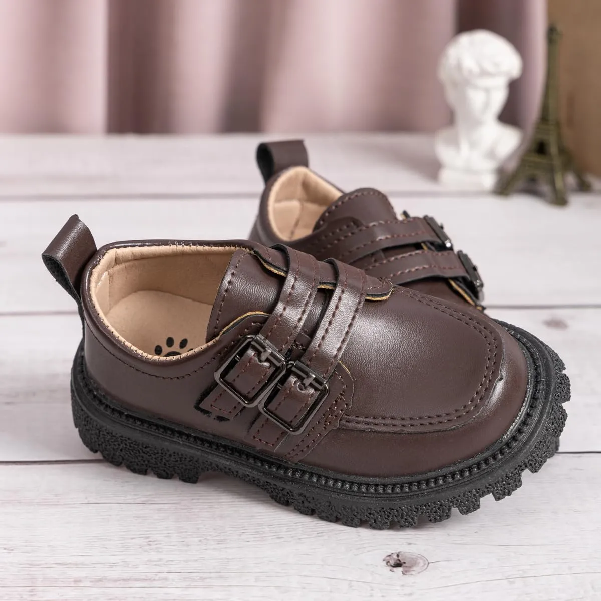 Kannior Boys Girls Oxford PU Leather Shoes Little Kid Wedding Dress Shoes Toddler Lace Up Non-Slip Texture Sole Loafer Flats Classic School Uniform Walking Shoes