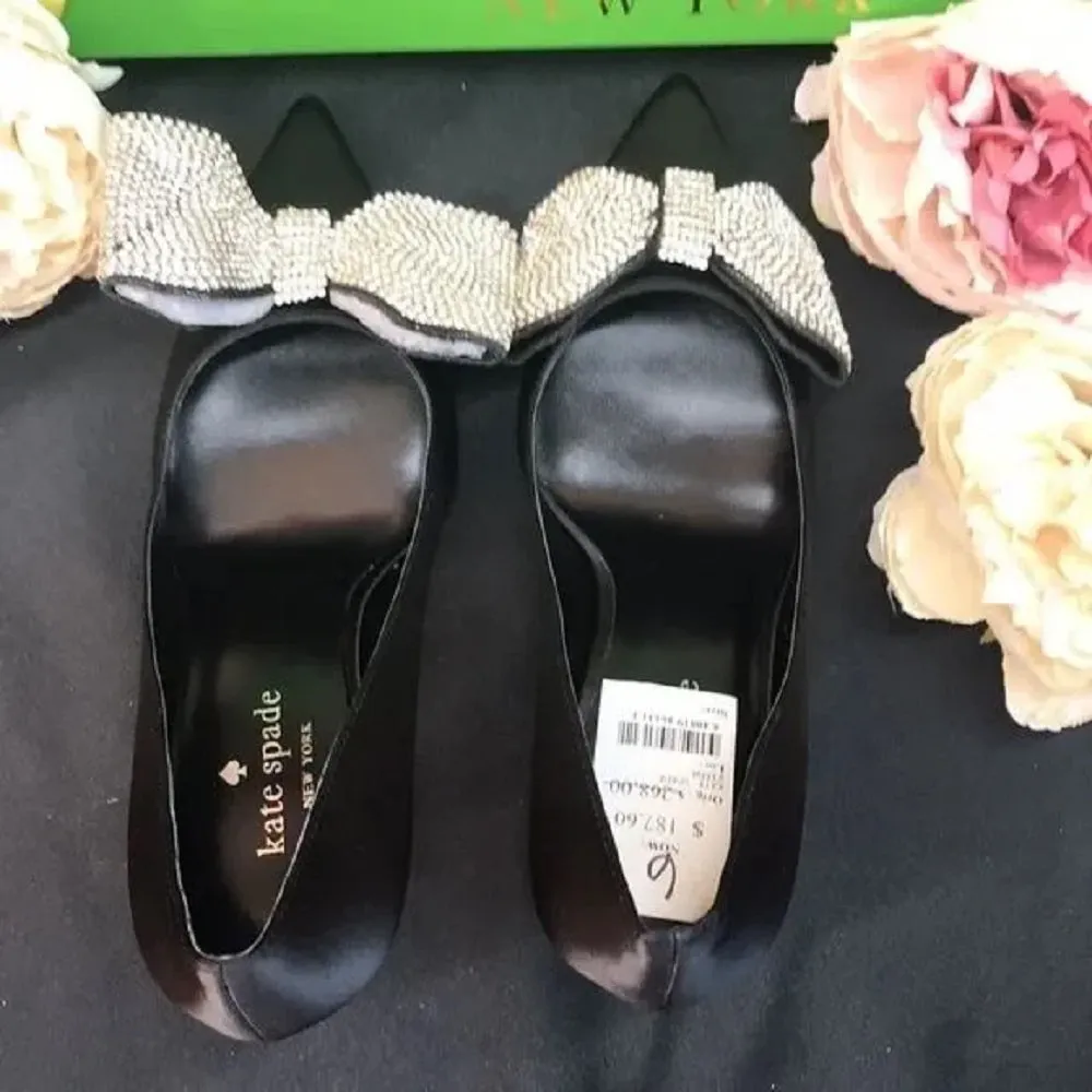 Kate Spade Black Satin Bow Pumps 6M