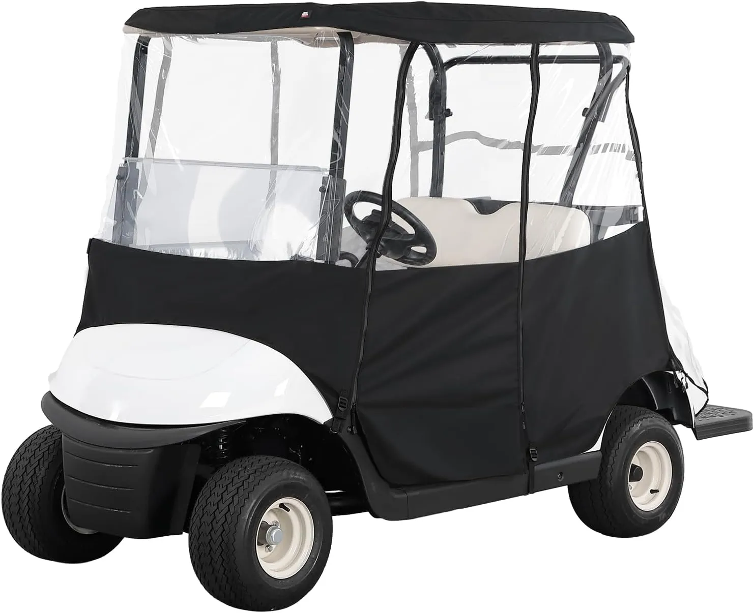 KEMIMOTO 600D Golf Cart Enclosure 2 Passenger Up to 54'', Fadesafe Golf Cart Rain Cover Waterproof, Roll-Up Dual Zipper Door Design Compatible with Club Car Precedent/Tempo/Onward, EZGO, Black