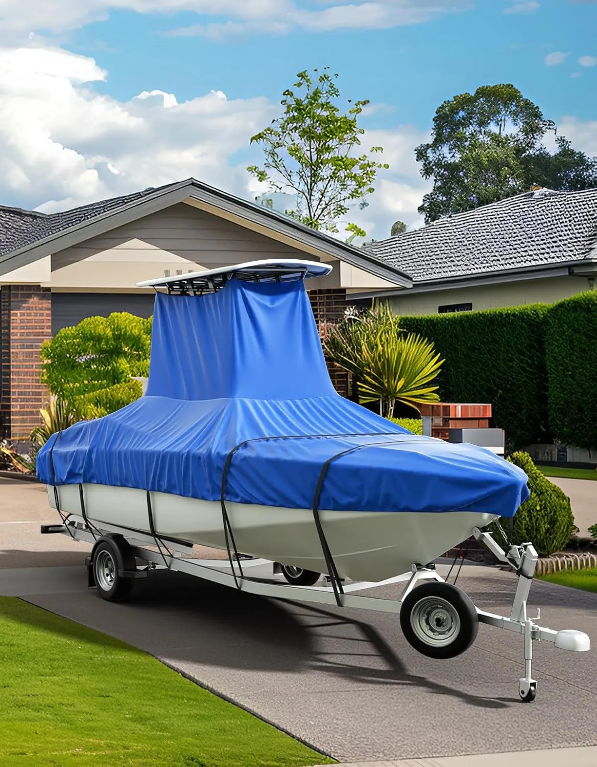 KEMIMOTO Heavy Duty 600D Oxford T-Top Boat Cover with PU Coating, Waterproof & Tear-Resistant for Center Console Boats, Fits 22-24 ft Length, Beam Width up to 116"