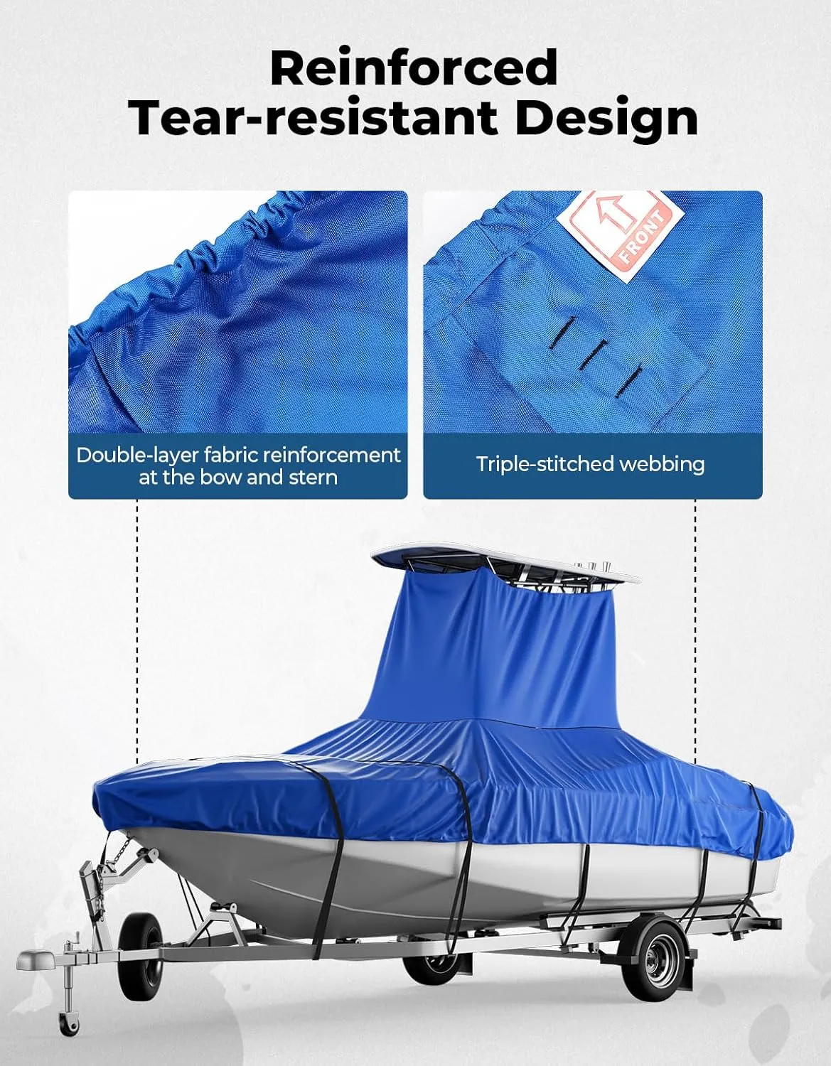 KEMIMOTO Heavy Duty 600D Oxford T-Top Boat Cover with PU Coating, Waterproof & Tear-Resistant for Center Console Boats, Fits 22-24 ft Length, Beam Width up to 116"