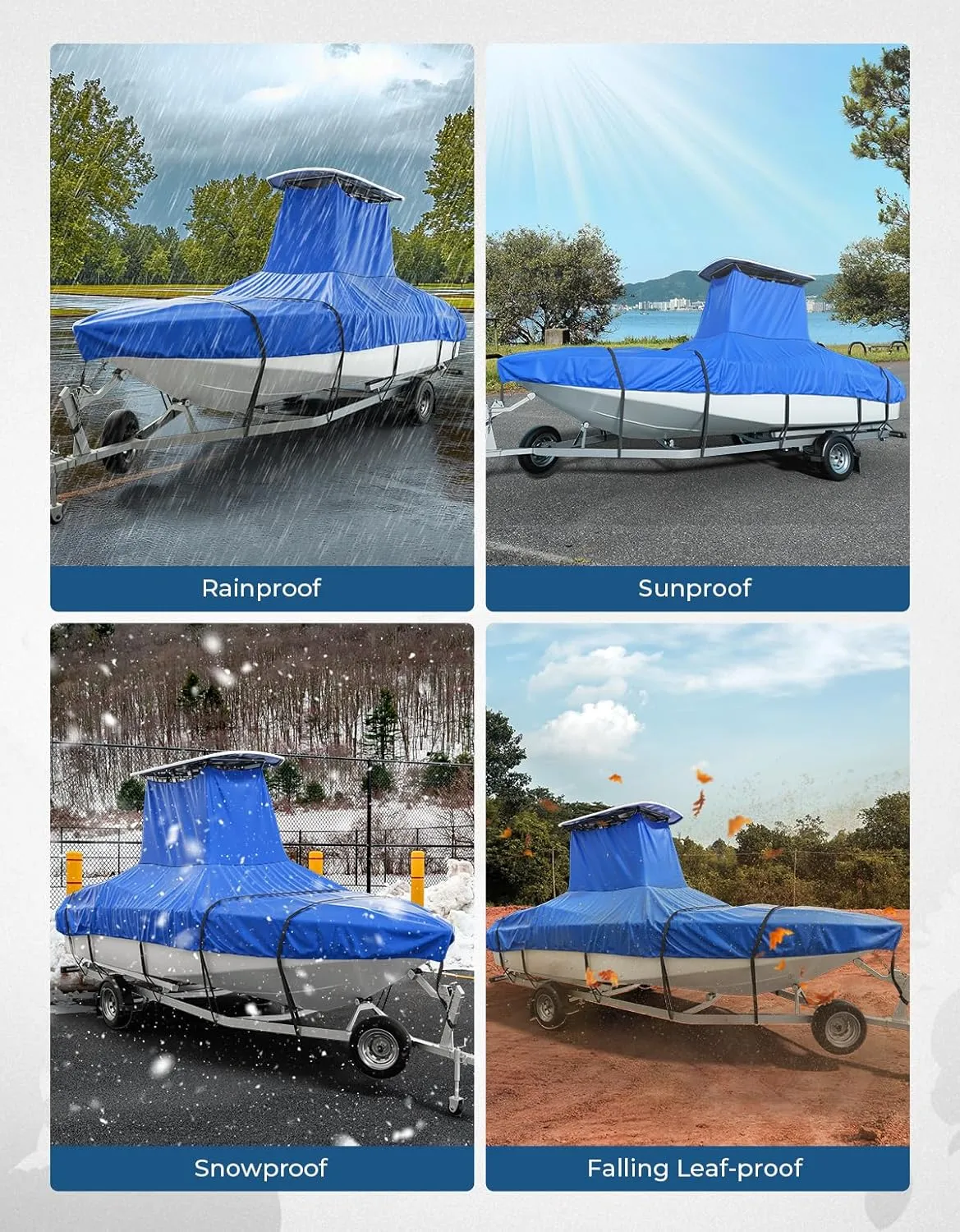 KEMIMOTO Heavy Duty 600D Oxford T-Top Boat Cover with PU Coating, Waterproof & Tear-Resistant for Center Console Boats, Fits 22-24 ft Length, Beam Width up to 116"