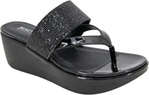 Kenneth Cole Reaction Women's Women's PEPEA Cross JWL Wedge Sandal, Black Elastic, 7.5