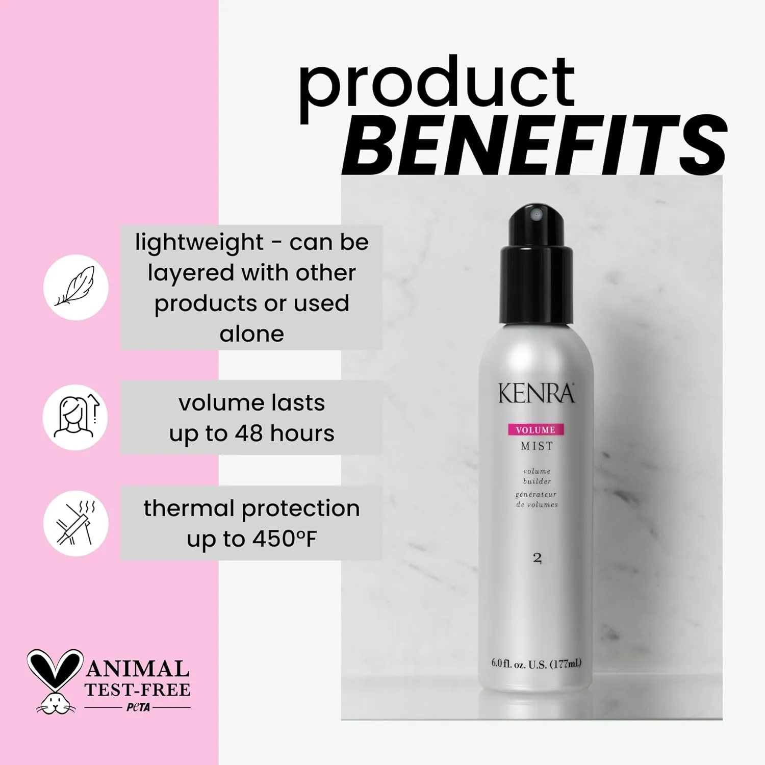 Kenra Volume Mist 2 | Volume Builder | Lightweight, Fine Mist | Low Hold, Flexible Fininsh | Thermal Protection | Volume That Lasts Up To 48 hours | All Hair Types | 6 fl. oz.