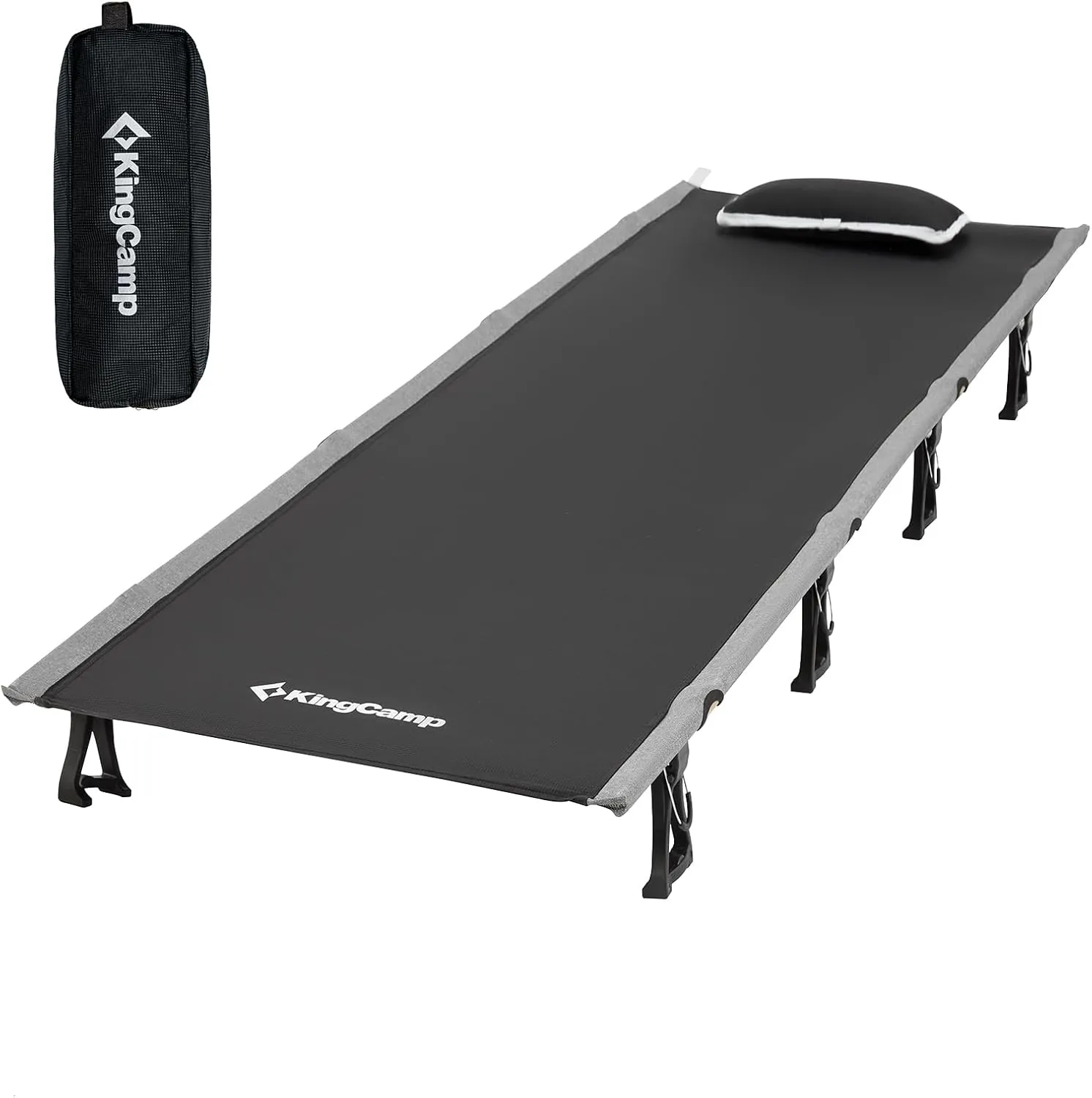 KingCamp Camping Cot, Folding Portable Heavy Duty Ultralight Cots for Adults Camping Tent Hiking Backpacking Mountaineering Travel Indoor Outdoor Indoor Base Camp with Pillow, Support 265 Lbs