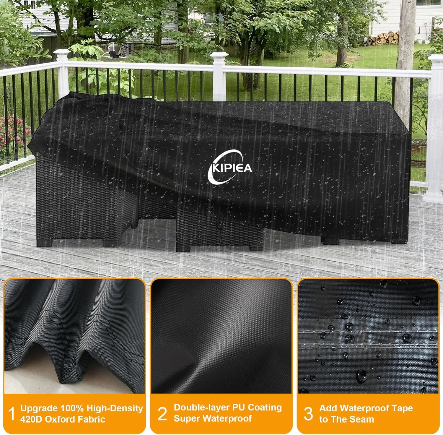 Kipiea Outdoor Furniture Covers Waterproof, 420D Heavy-Duty Patio Furniture Set Covers, No Tears Anti UV No Fading (126" L x 126" W x 32" H)
