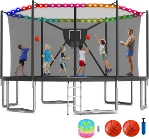 KOFUN Tranpoline Outdoor 16FT 14FT 12FT 10FT Tranpoline for Kids and Adults 1500LBS Tranpoline with Basketball Hoop, Enclosure Net, Backyard Heavy Duty Recreational Tranpolines, ASTM Approved