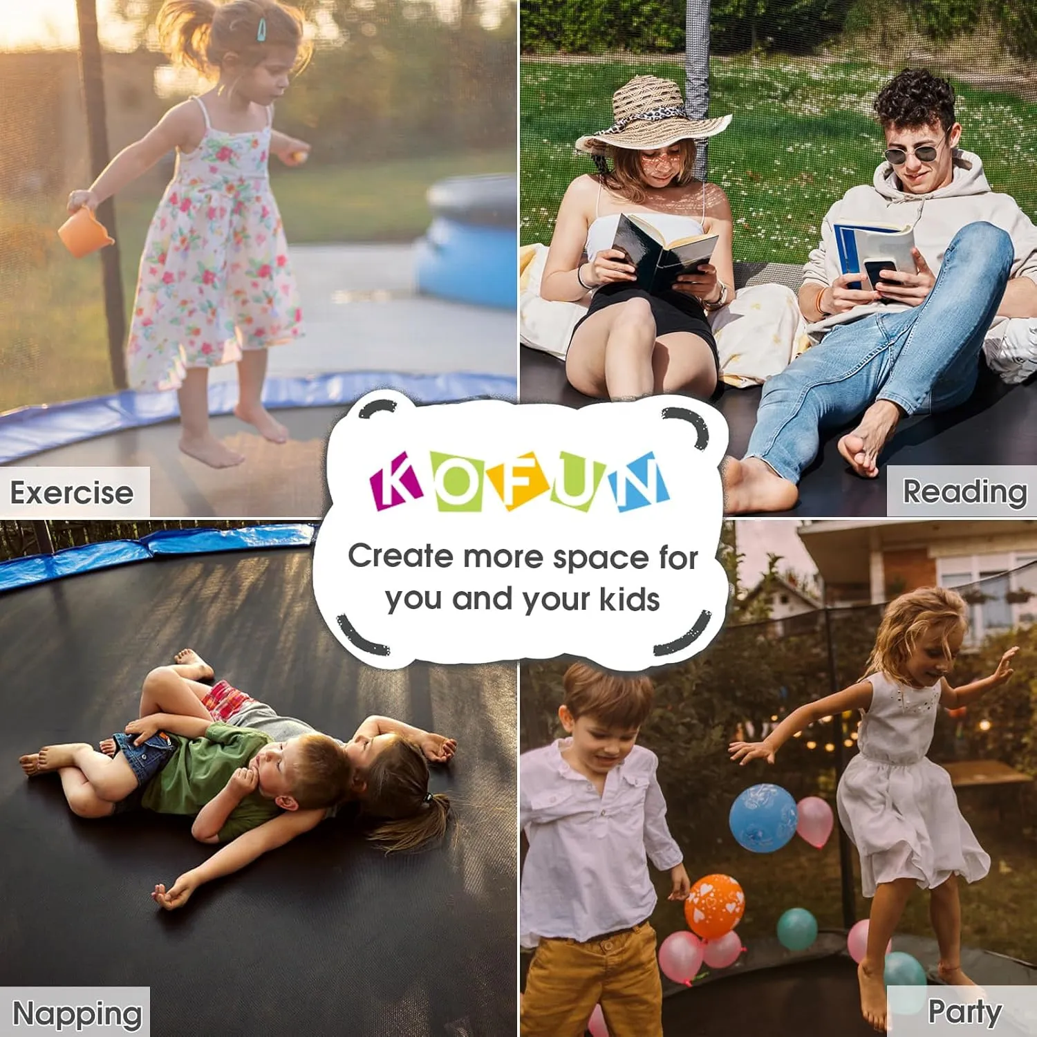 KOFUN Tranpoline Outdoor 16FT 14FT 12FT 10FT Tranpoline for Kids and Adults 1500LBS Tranpoline with Basketball Hoop, Enclosure Net, Backyard Heavy Duty Recreational Tranpolines, ASTM Approved