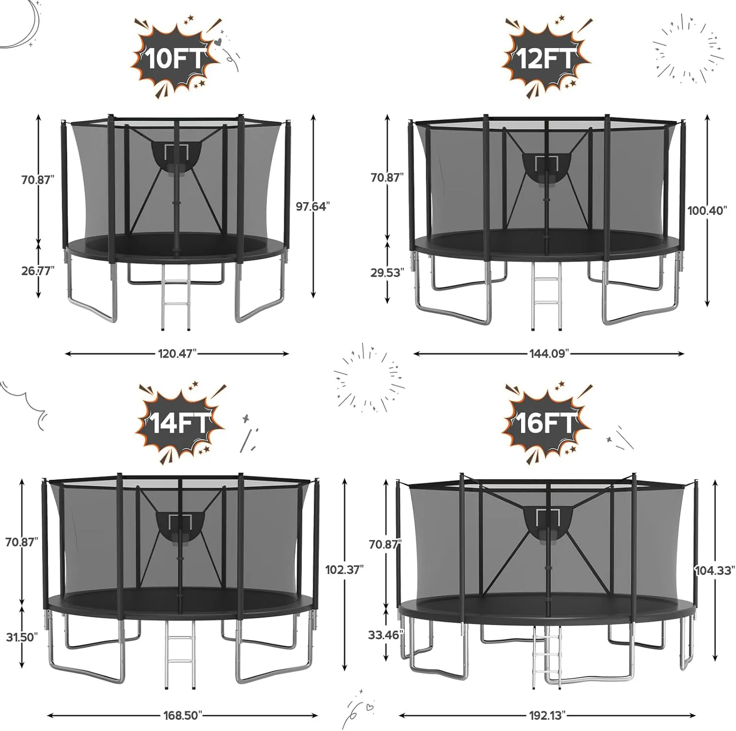 KOFUN Tranpoline Outdoor 16FT 14FT 12FT 10FT Tranpoline for Kids and Adults 1500LBS Tranpoline with Basketball Hoop, Enclosure Net, Backyard Heavy Duty Recreational Tranpolines, ASTM Approved