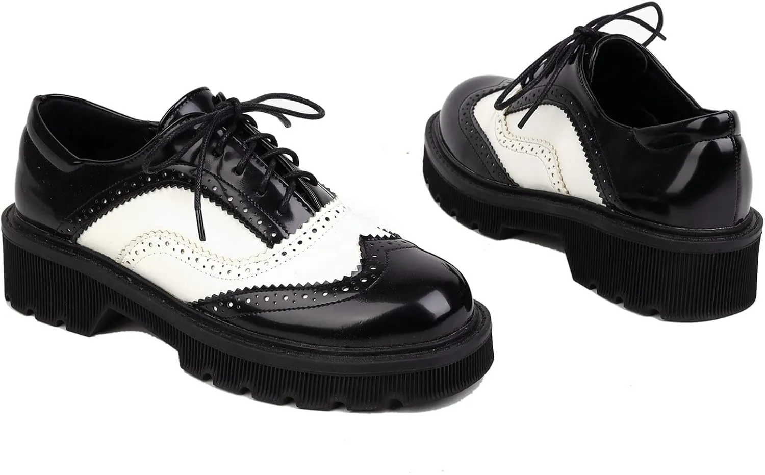 KysBloes Women Lace Up Platform Oxford Shoes Chunky Heel Wingtip Pumps Vintage Brogue Saddle Shoes