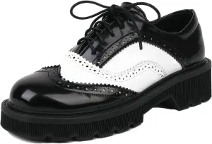 KysBloes Women Lace Up Platform Oxford Shoes Chunky Heel Wingtip Pumps Vintage Brogue Saddle Shoes
