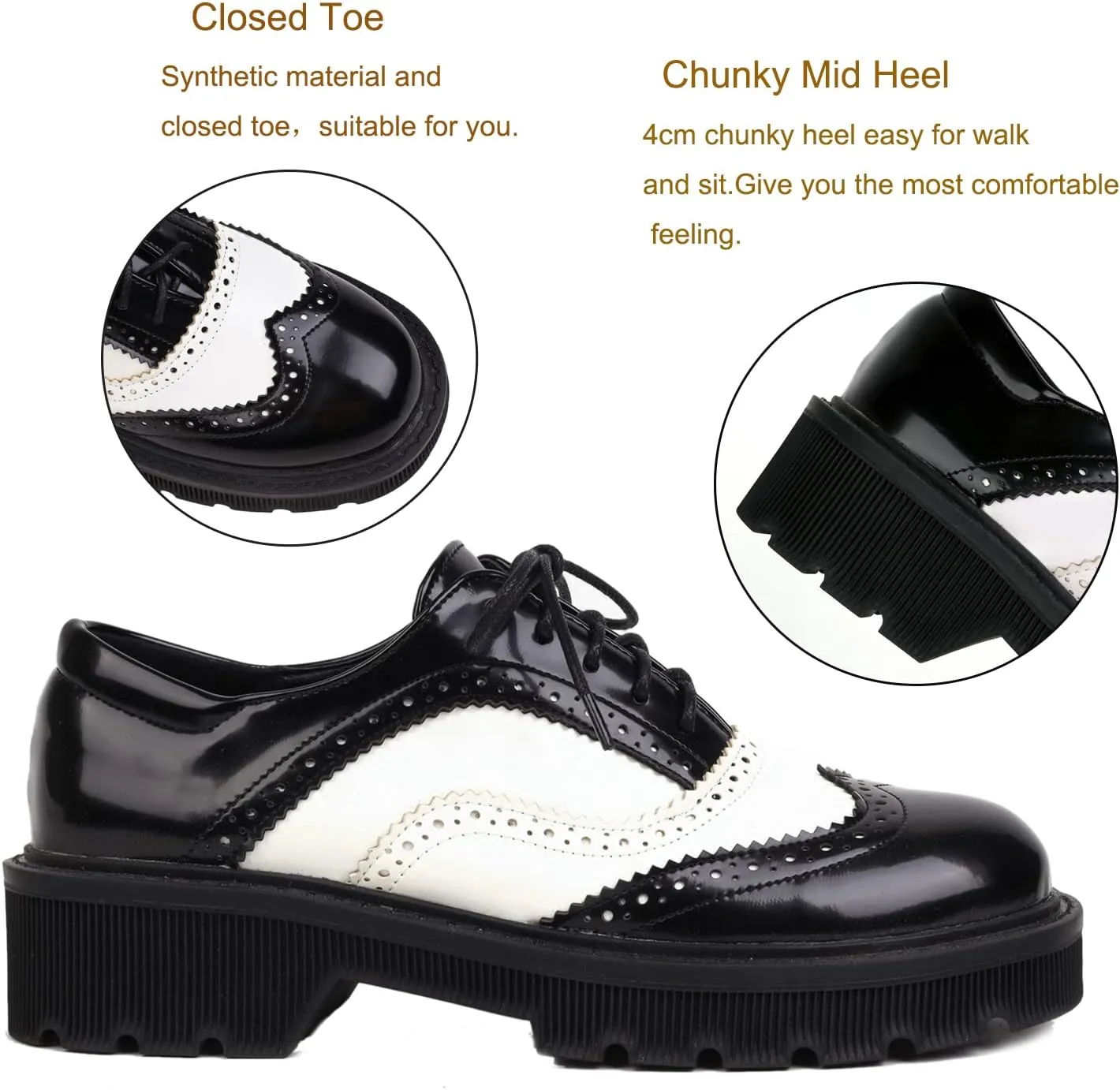 KysBloes Women Lace Up Platform Oxford Shoes Chunky Heel Wingtip Pumps Vintage Brogue Saddle Shoes