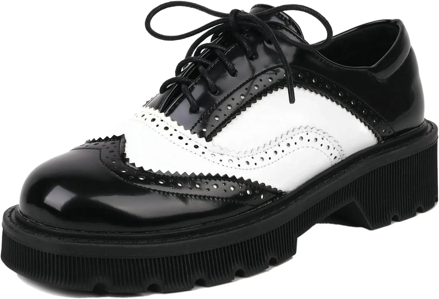 KysBloes Women Lace Up Platform Oxford Shoes Chunky Heel Wingtip Pumps Vintage Brogue Saddle Shoes