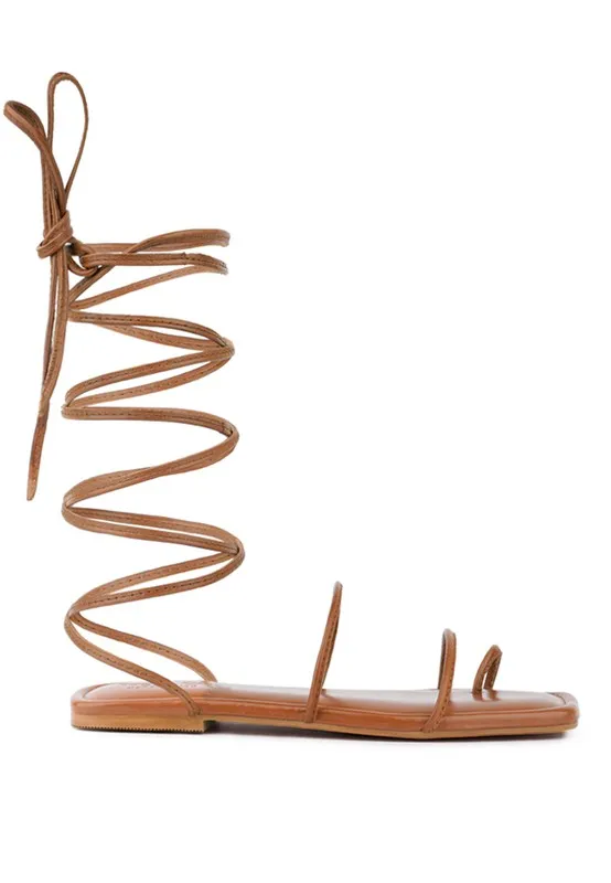 Lace-Up Ankle-Tie Flat Sandals