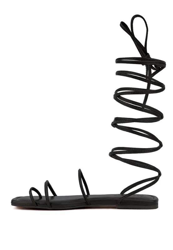 Lace-Up Ankle-Tie Flat Sandals
