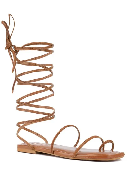 Lace-Up Ankle-Tie Flat Sandals