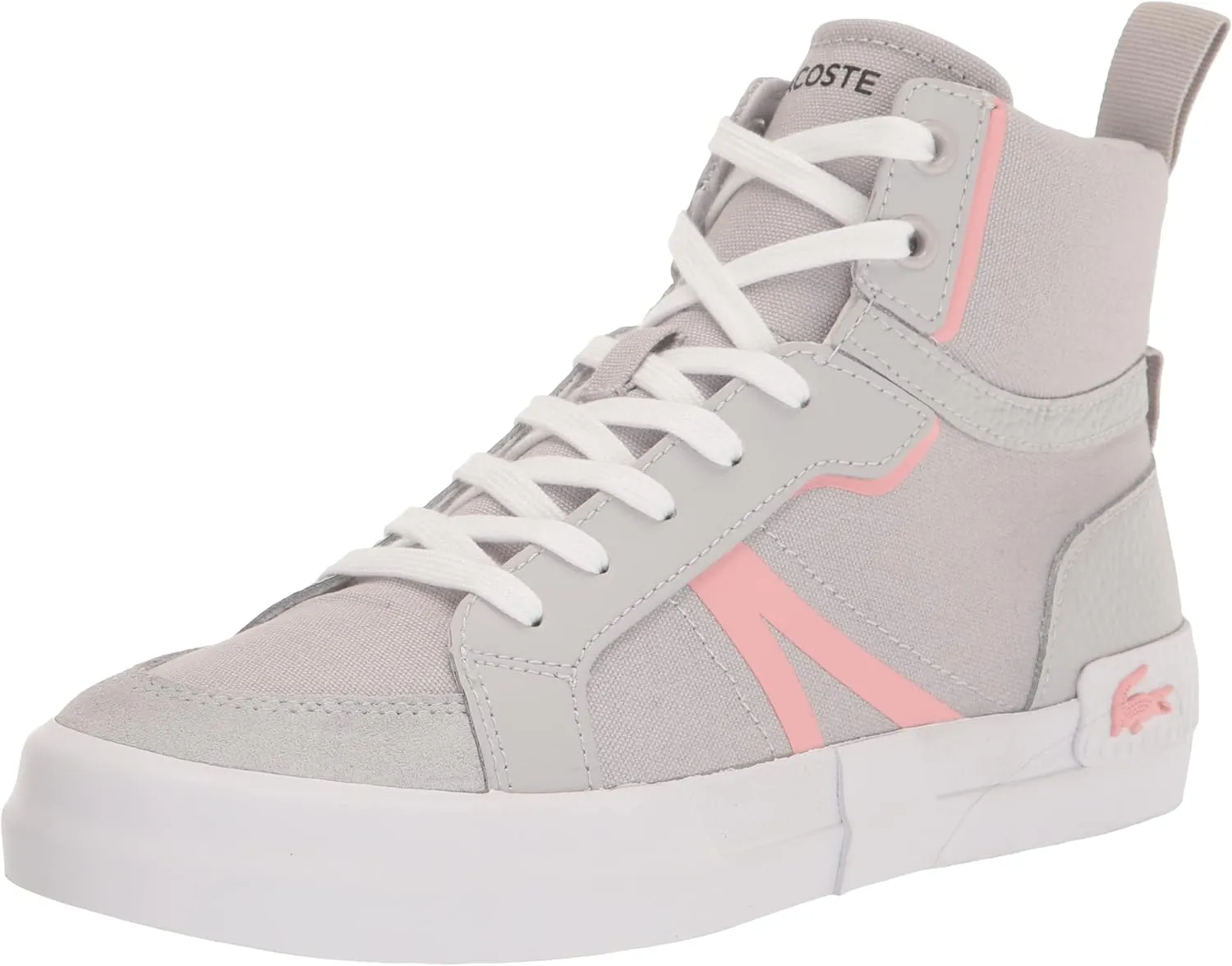 Lacoste Women's L004 Mid Sneaker, Grey/Pink, 5.5