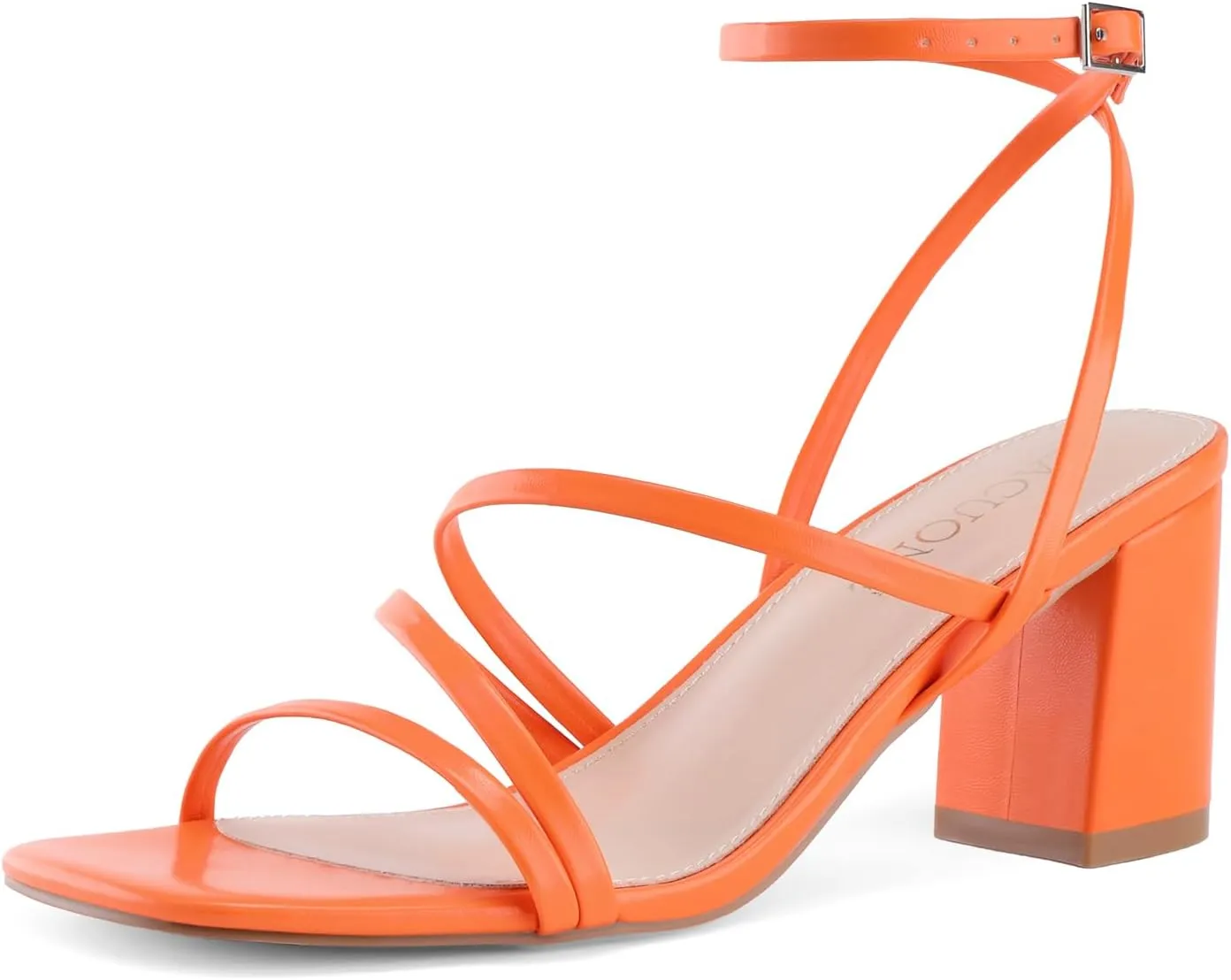 LACUONE Strappy Heels for women Block Heels Square Toe Chunky Ankle Buckle Pump Heeled Sandals