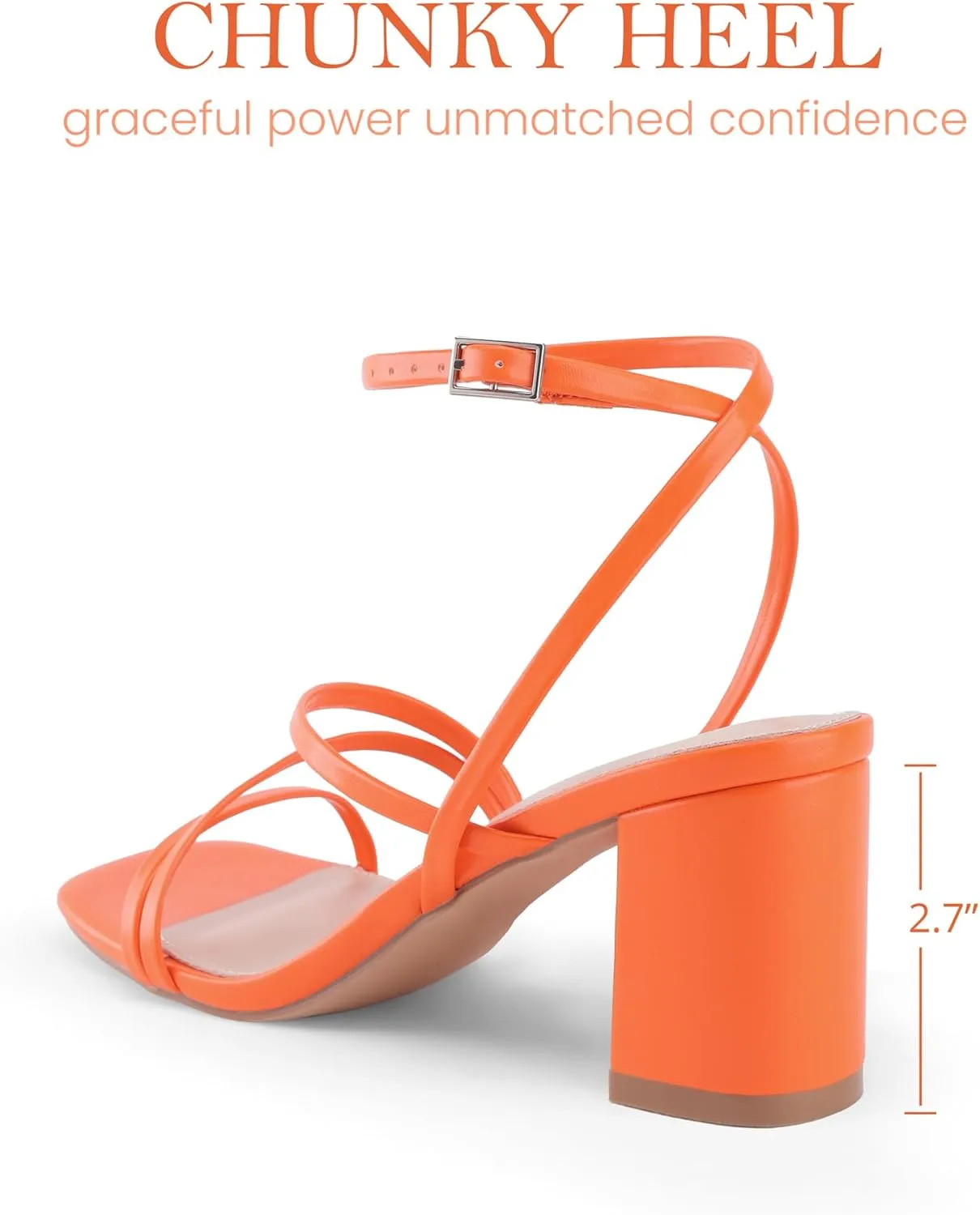 LACUONE Strappy Heels for women Block Heels Square Toe Chunky Ankle Buckle Pump Heeled Sandals