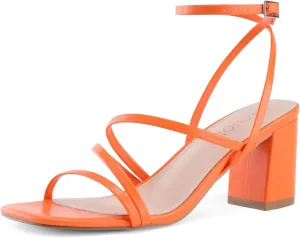 LACUONE Strappy Heels for women Block Heels Square Toe Chunky Ankle Buckle Pump Heeled Sandals
