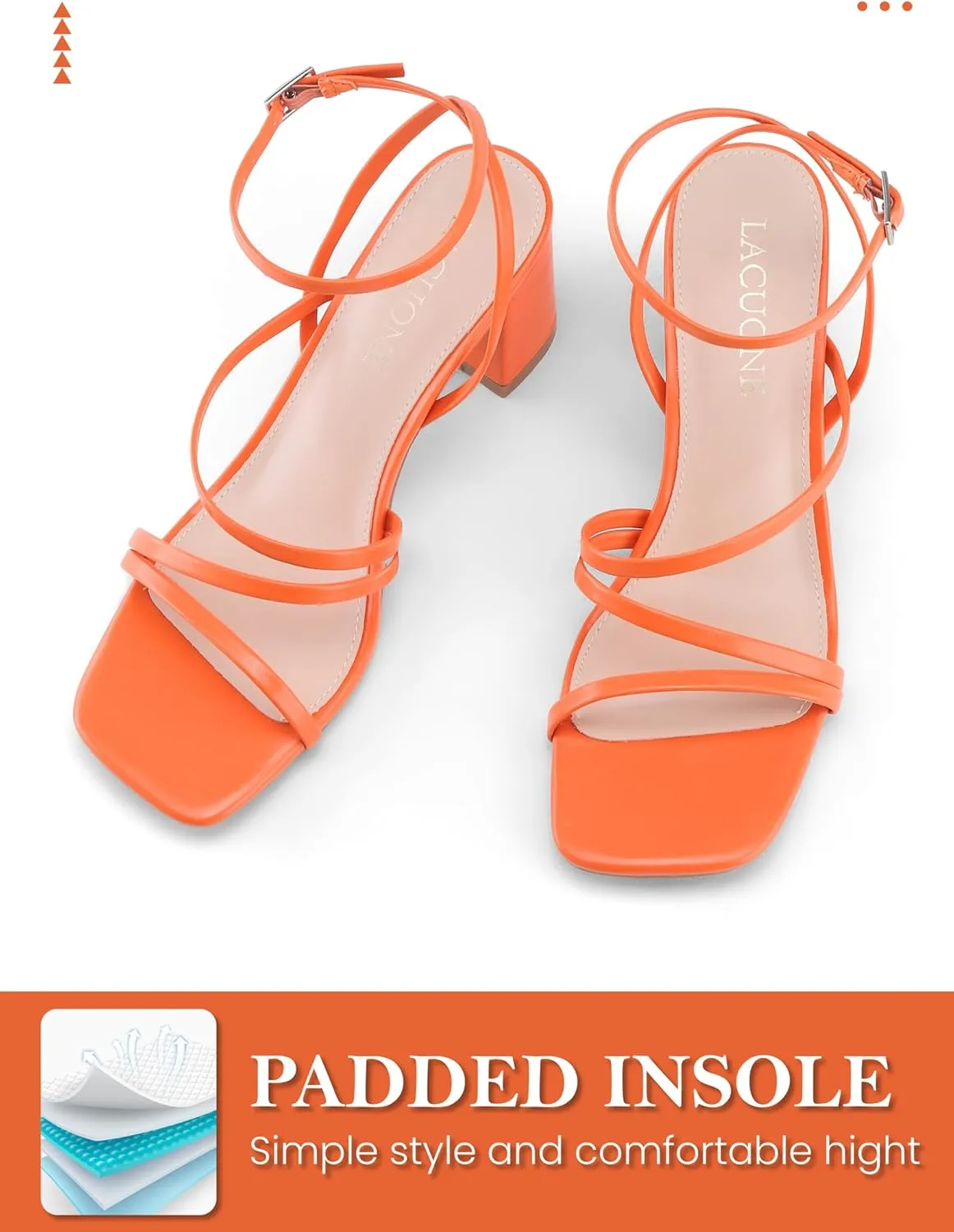 LACUONE Strappy Heels for women Block Heels Square Toe Chunky Ankle Buckle Pump Heeled Sandals