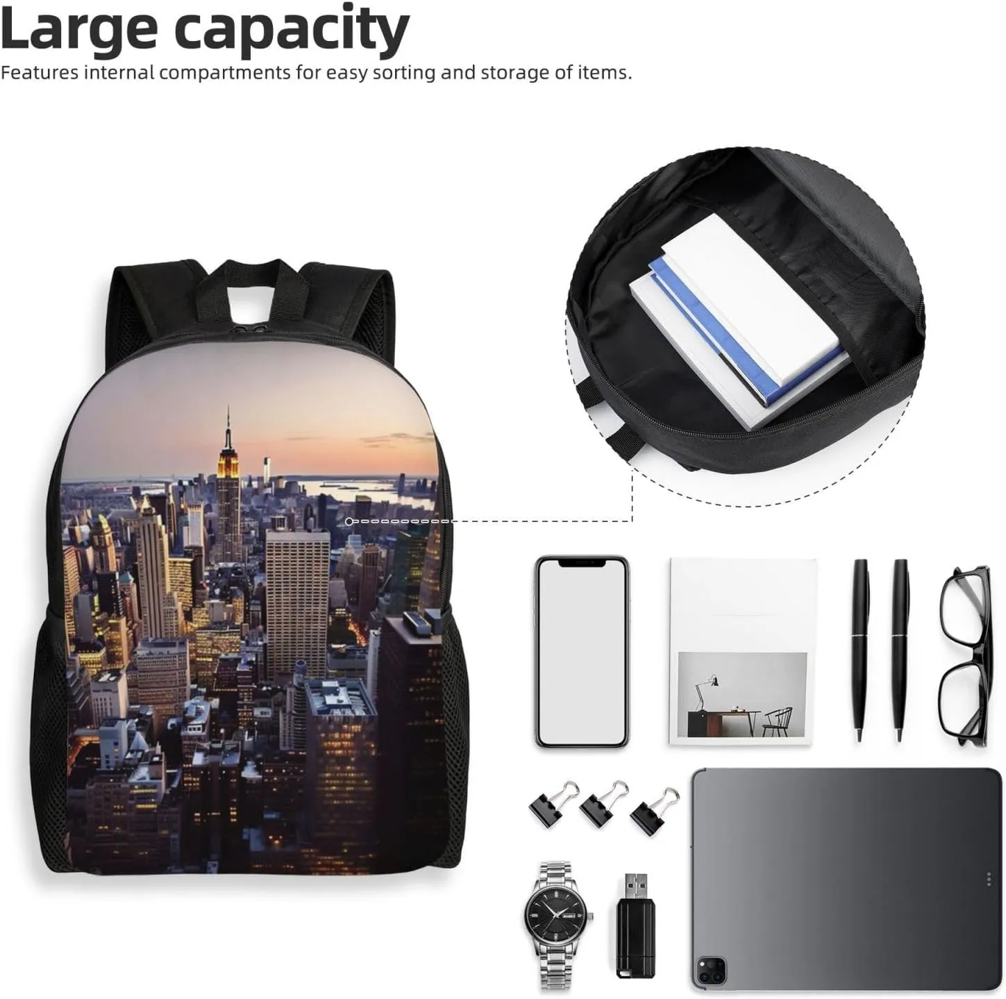 Laptop Backpack 16.1 Inch with Compartment New York City Laptop Bag Lightweight Casual Daypack for Travel