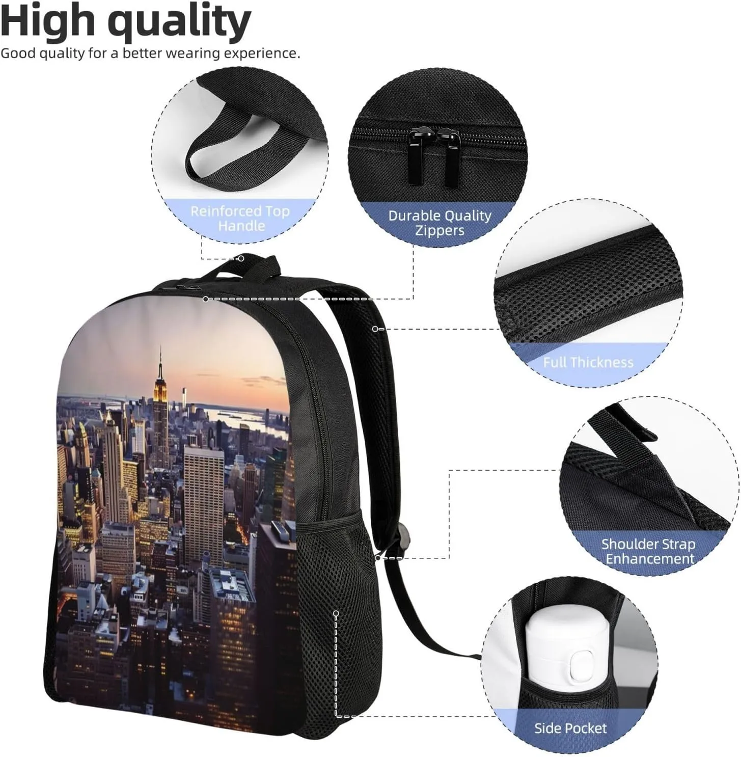Laptop Backpack 16.1 Inch with Compartment New York City Laptop Bag Lightweight Casual Daypack for Travel