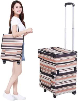 Large Oxford Protable Folding Shopping Trolley Reusable Grocery Shopping Cart Bag with Wheels Waterproof Trolley Bags Travel Storage Package(B)