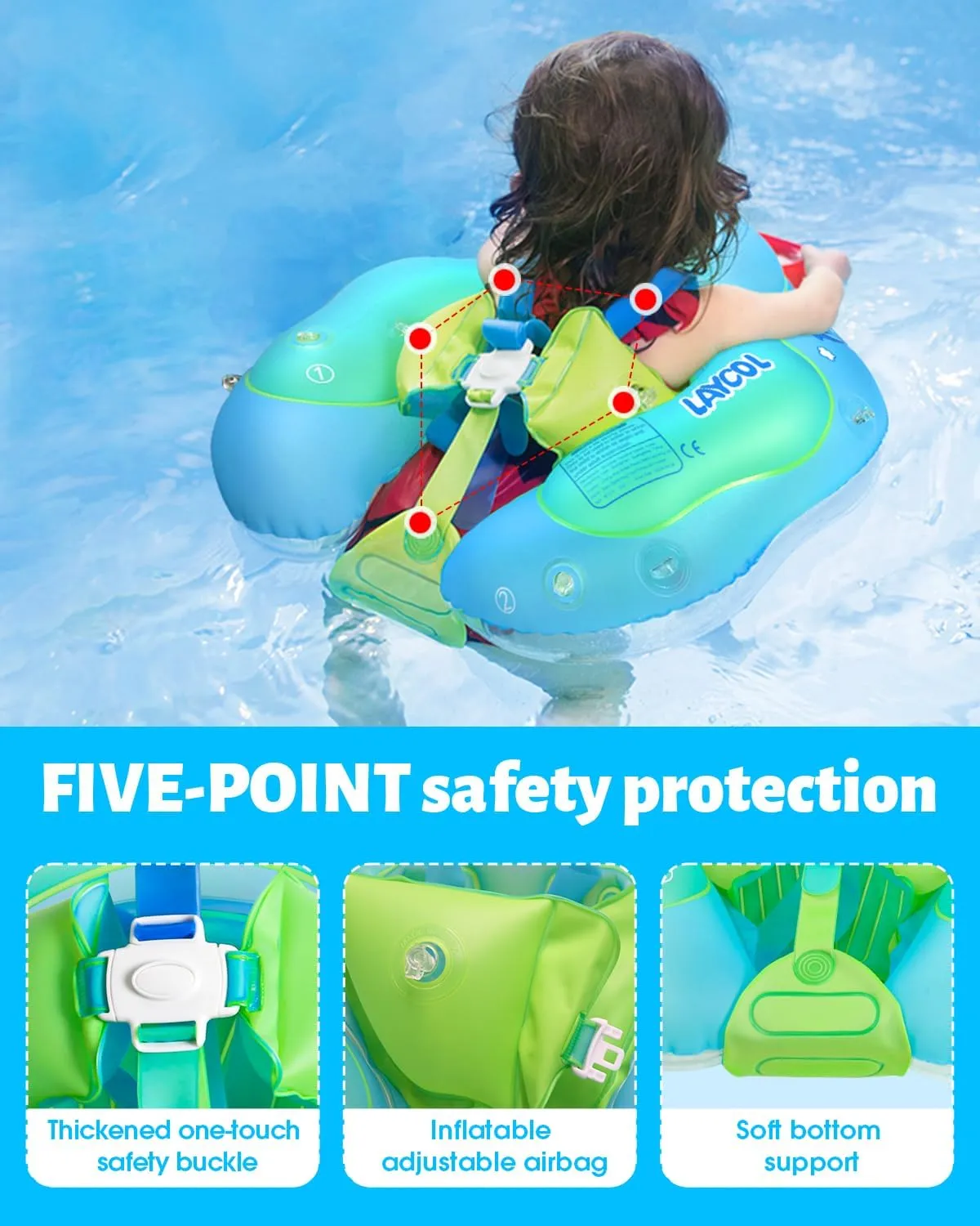 LAYCOL Baby Swimming Float Inflatable Baby Pool Float Ring with Sun Protection Canopy,add Tail no flip Over for Age of 3-36 Months
