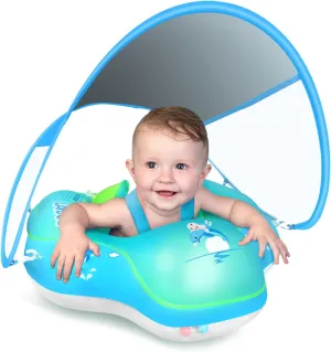 LAYCOL Baby Swimming Float Inflatable Baby Pool Float Ring with Sun Protection Canopy,add Tail no flip Over for Age of 3-36 Months