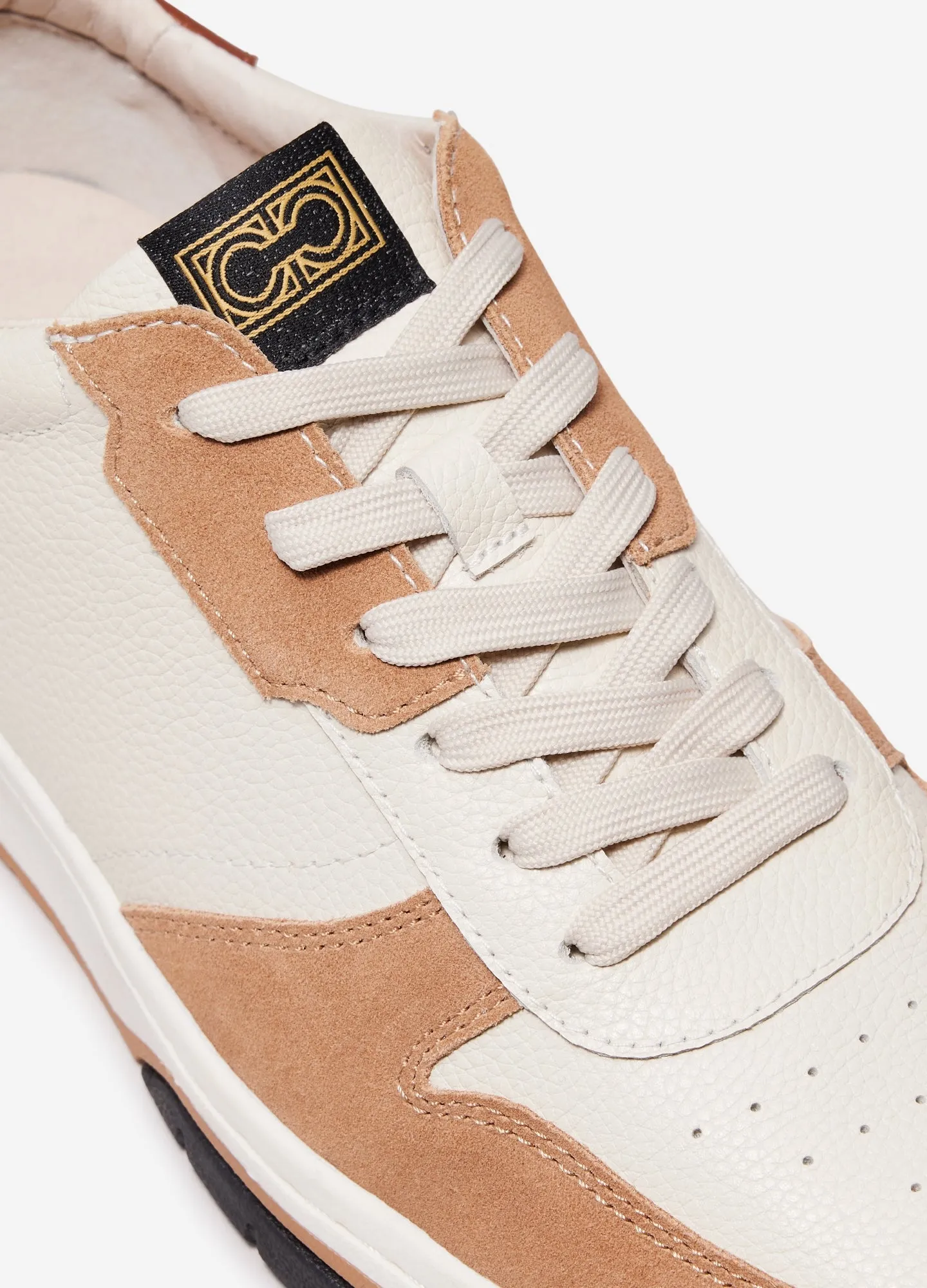 Leather Mix Court Sneaker Camel Combo