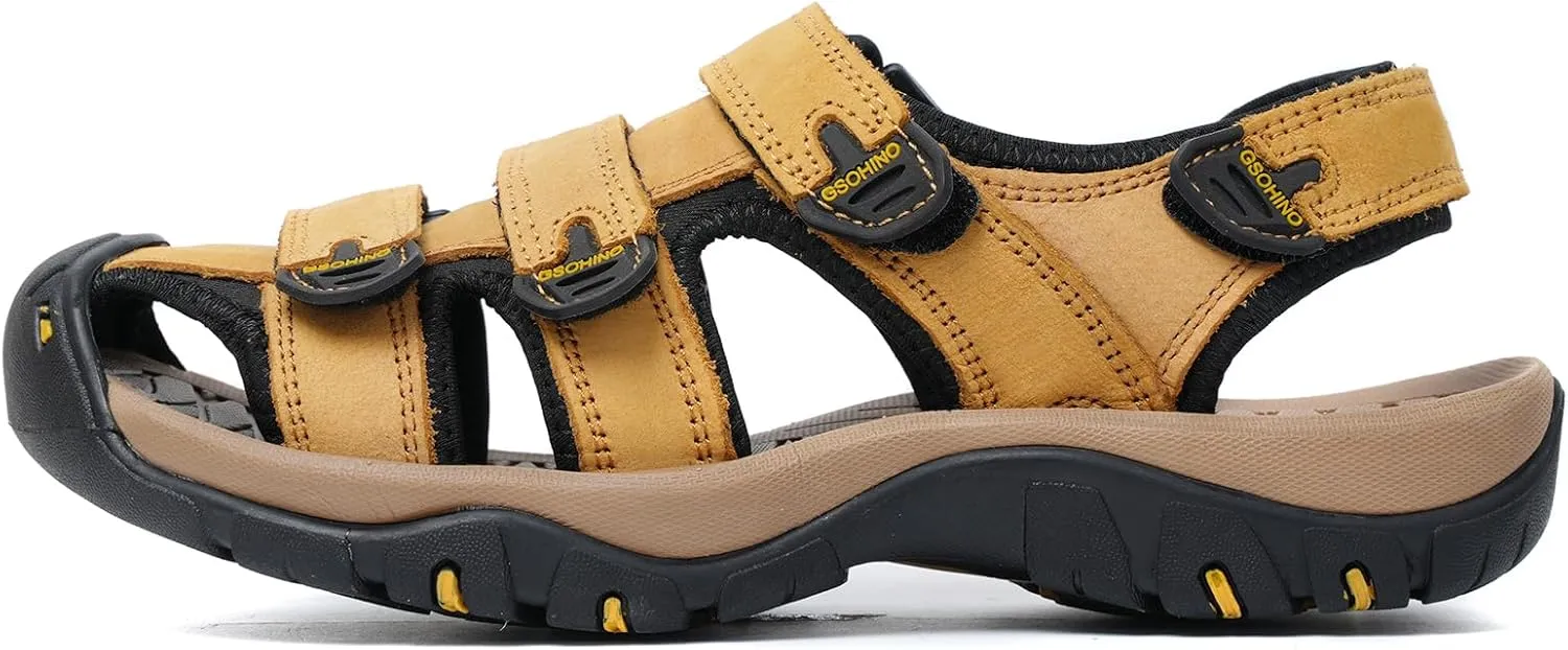 Leather Sports Sandals For Men Closed Toe Hiking Outdoor Athletic Casual Walking Sandals Water Shoes Summer Fisherman Sandal Handmade