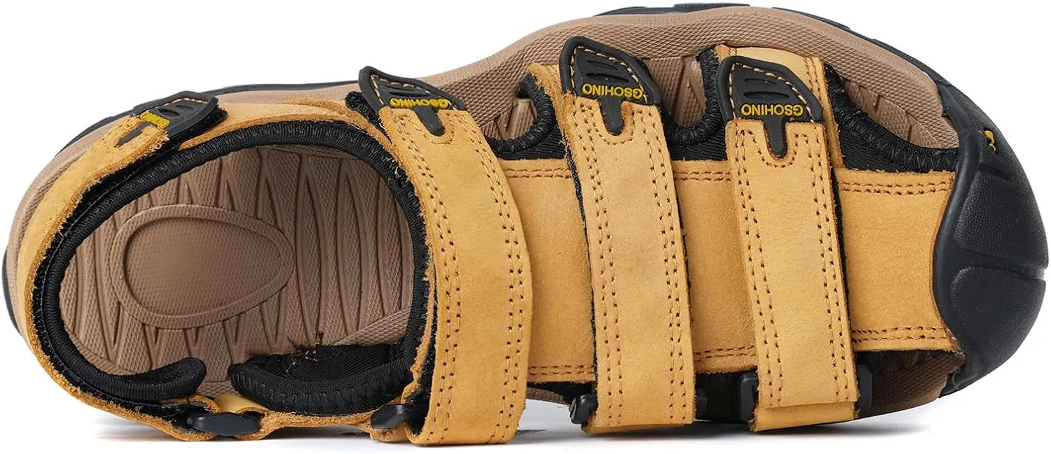 Leather Sports Sandals For Men Closed Toe Hiking Outdoor Athletic Casual Walking Sandals Water Shoes Summer Fisherman Sandal Handmade