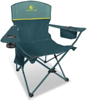 LET'S CAMP Camping Chair 2 Pack Folding Chair with 3-Can Cooler Bag Portable Lawn Chair with Cup Holder,Storage Pocket, Supports 225LBS, Collapsible Chair for Camp, Beach, Picnic (Green)