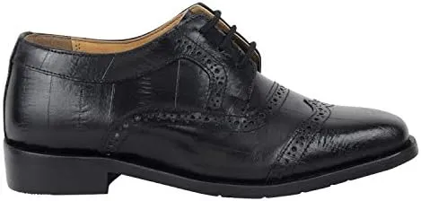 LIBERTYZENO Boys EEL Print Genuine Leather Kids & Toddlers Oxford Dress Shoes for Prom Graduation