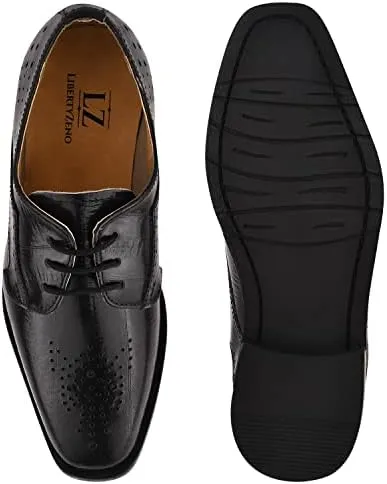 LIBERTYZENO Boys Plain & EEL Print Genuine Leather Kids & Toddlers Lace Up Oxford Dress Shoes for Prom Graduation