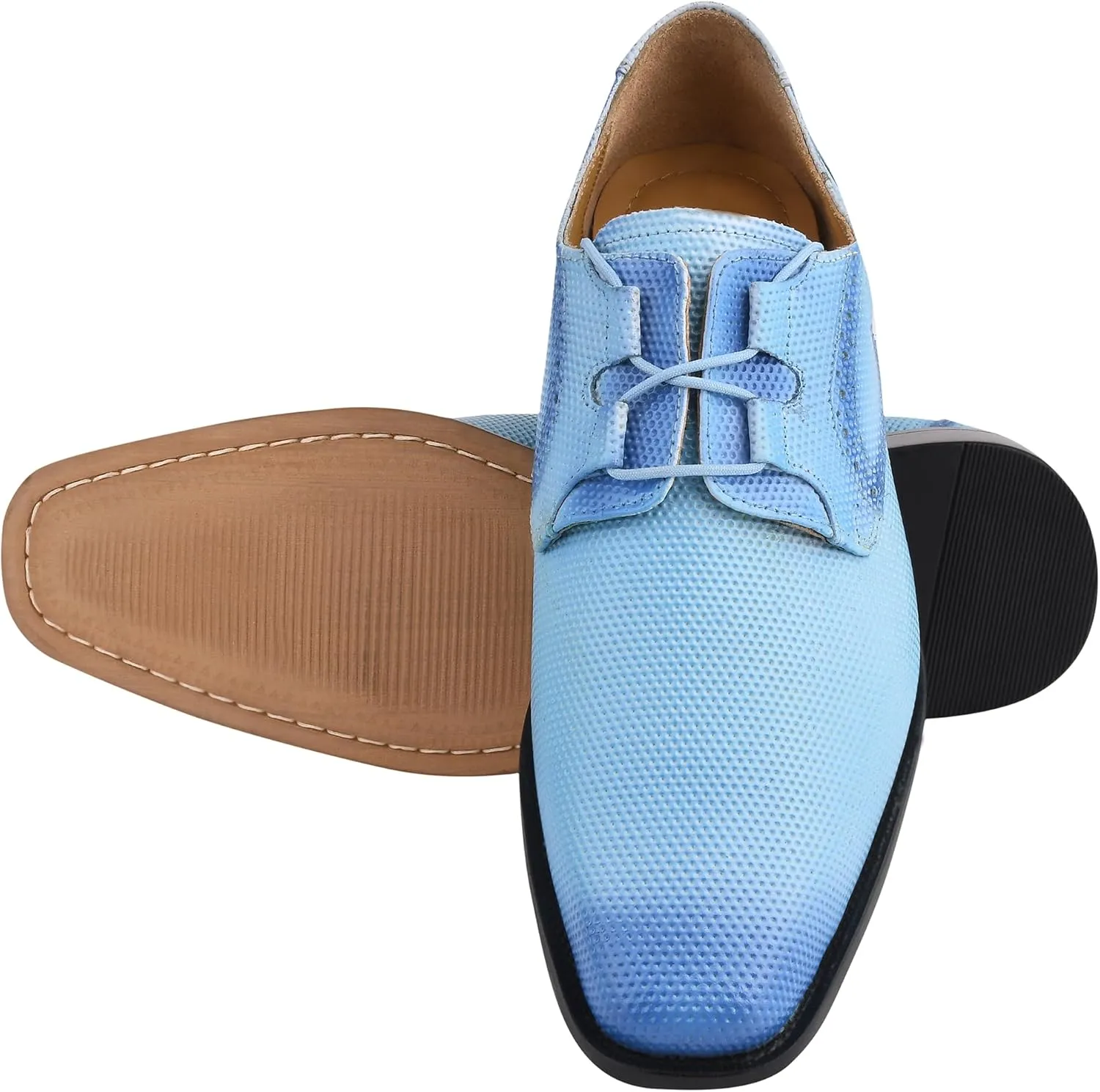 LIBERTYZENO Mens Plain & Animal Print Blue Genuine Leather Adults Lace Up Oxford Dress Shoes for Prom Graduation