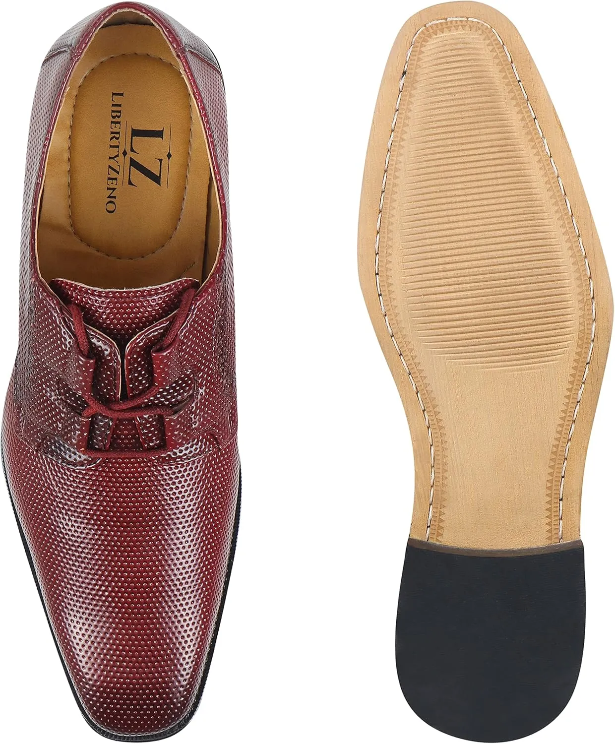LIBERTYZENO Mens Tread Design Genuine Leather Adults Lace Up Oxford Dress Shoes for Easter Gift