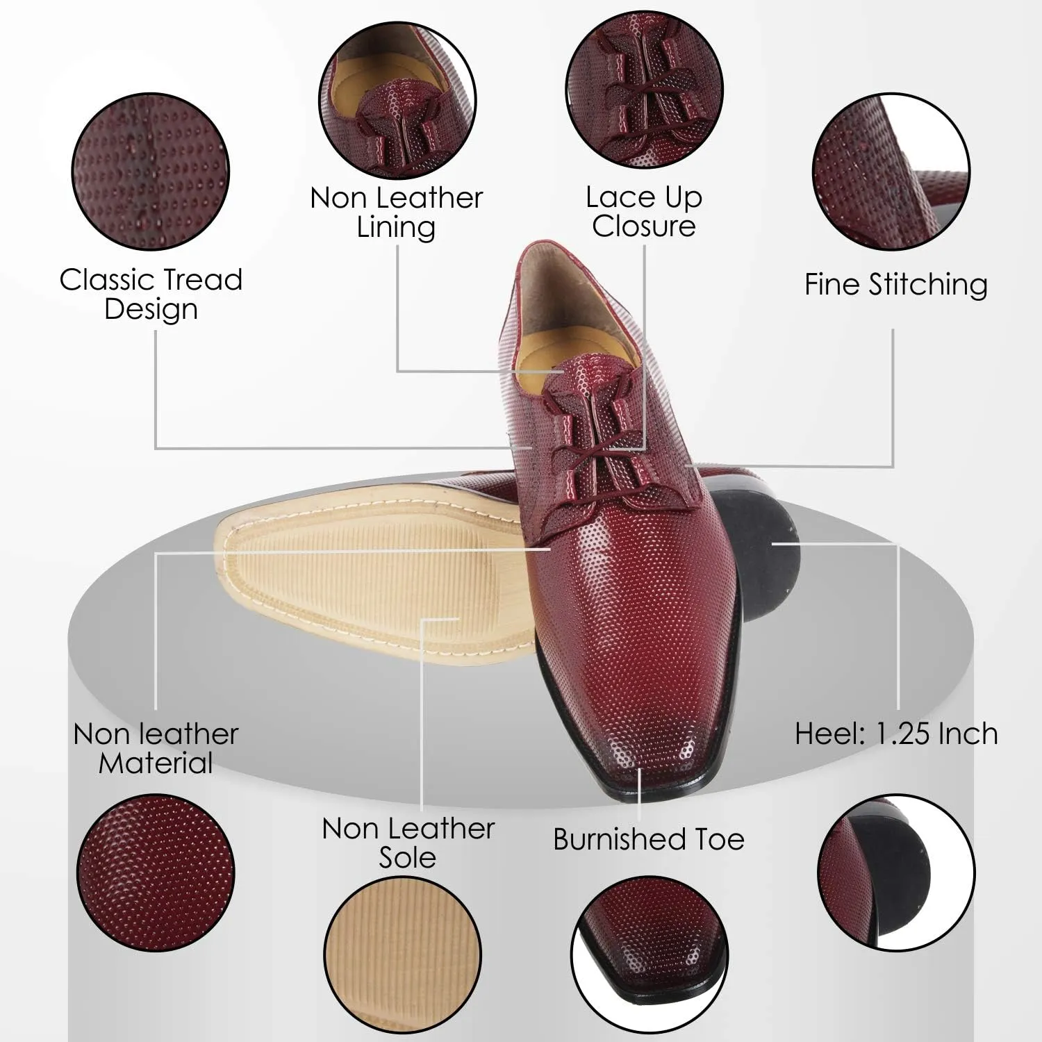 LIBERTYZENO Mens Tread Design Genuine Leather Adults Lace Up Oxford Dress Shoes for Easter Gift