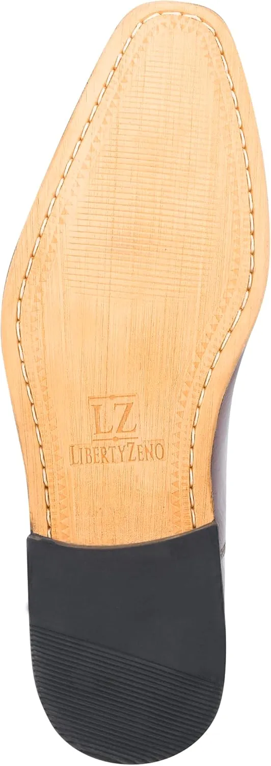 LIBERTYZENO Mens Tread Design Genuine Leather Lace Up Oxford Dress Shoes