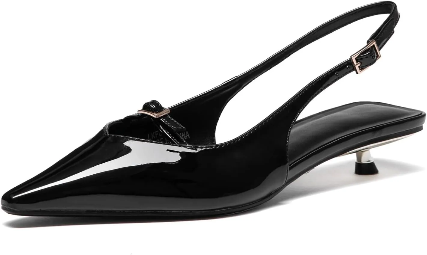 Lryweisy Women's Slingback Kitten Heels Comfortable Low Heel Pump White