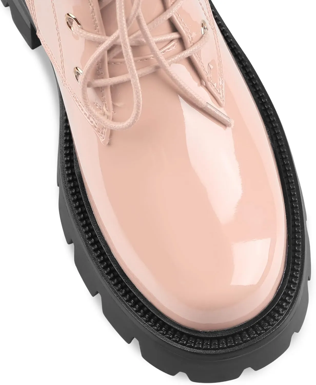 Lug Sole Chunky Heel Short Combat Boots Fashion Ankle Booties Low Heeled Platform Black Oxford Shoes with Side Zipper and Lace Up for Women Ladies Cute