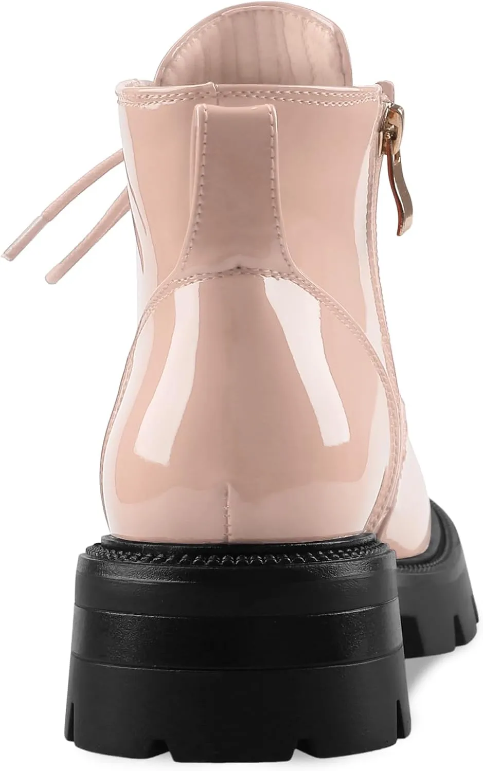 Lug Sole Chunky Heel Short Combat Boots Fashion Ankle Booties Low Heeled Platform Black Oxford Shoes with Side Zipper and Lace Up for Women Ladies Cute