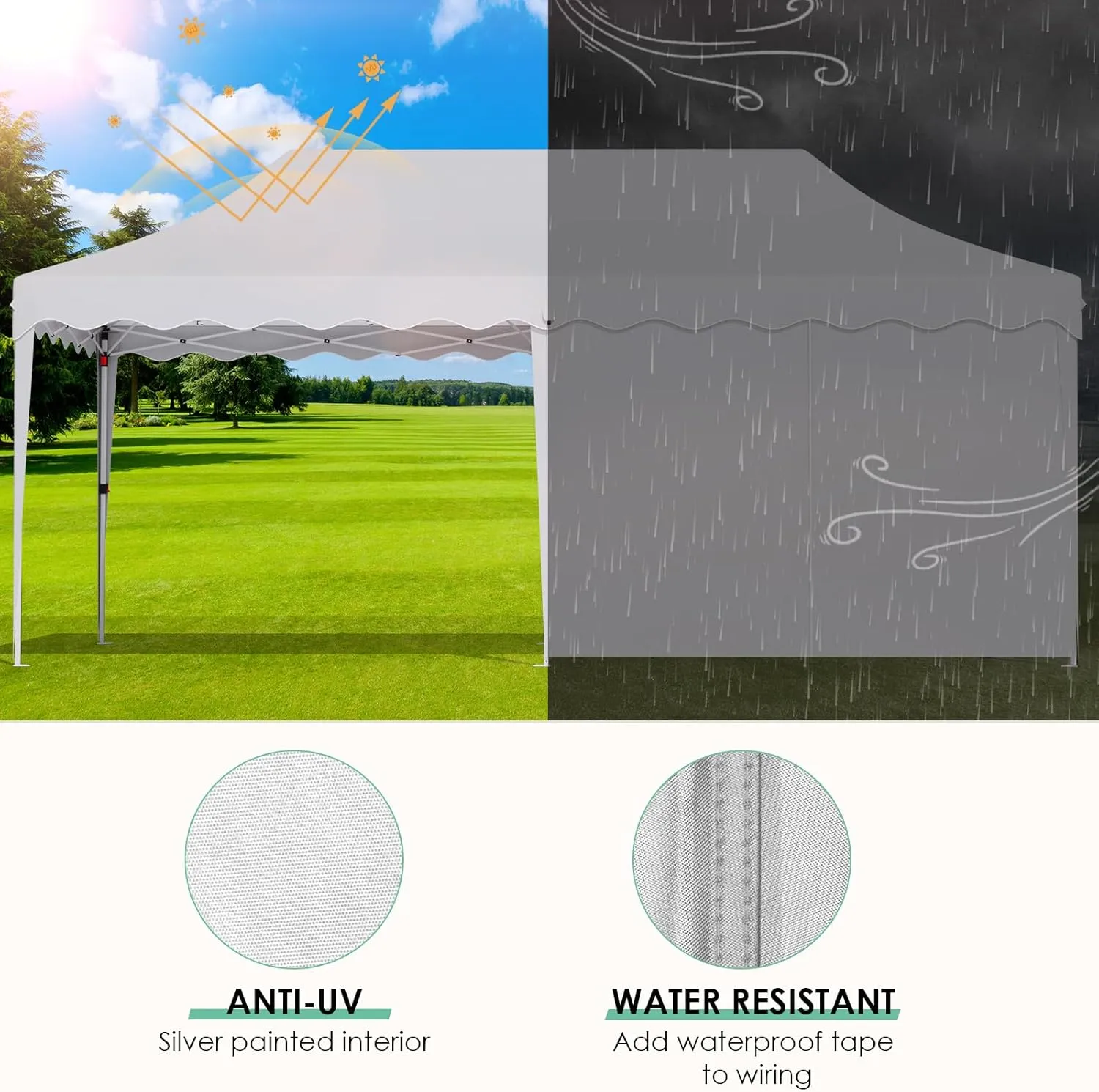 MAMIZO 10x20ft Pop up Canopy Tent w/6 Sidewalls, Heavy Duty Wedding Party Tent, Height Adjustable Large Commercial Gazebo, Instant Sun Protection Shelter W/Upgraded 3 Raised Roofs, Wheeled Bag (White)