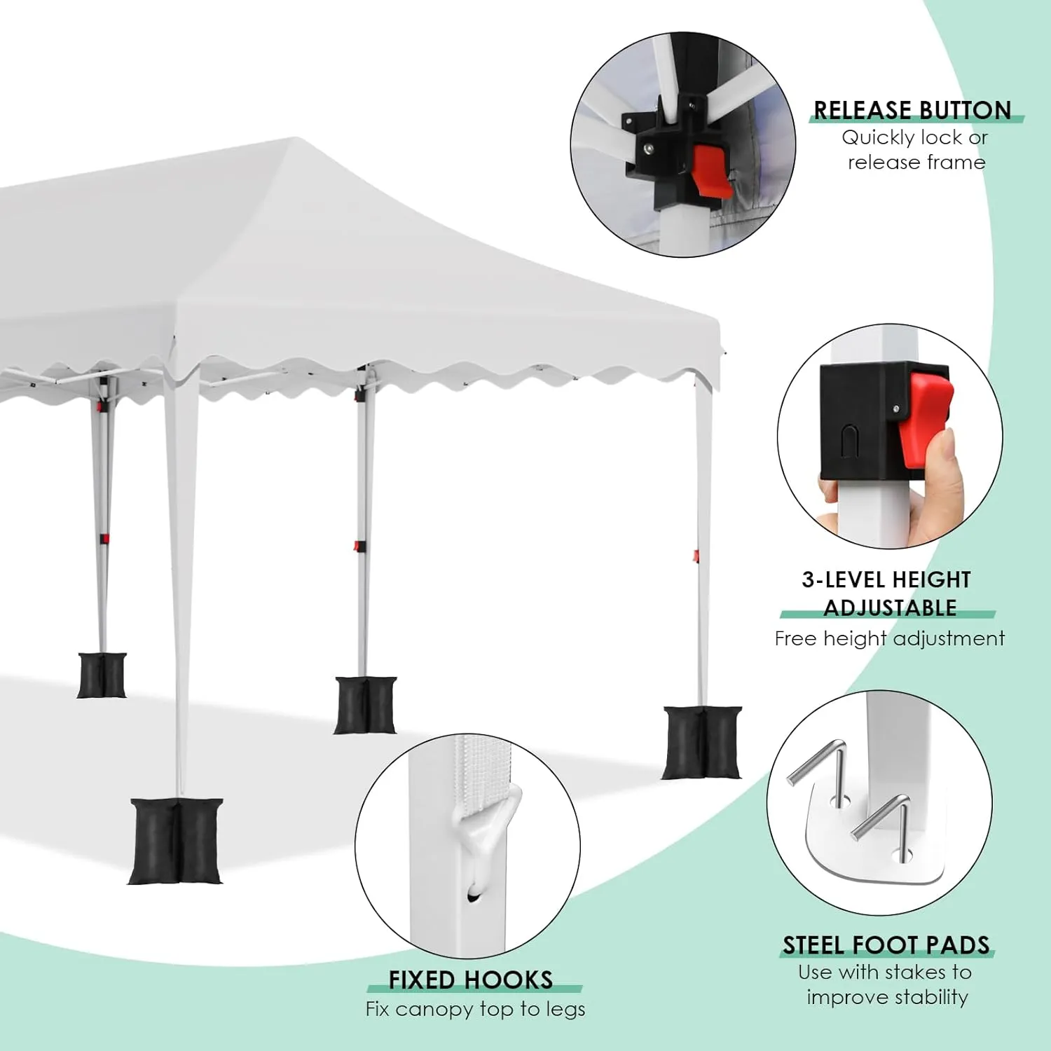 MAMIZO 10x20ft Pop up Canopy Tent w/6 Sidewalls, Heavy Duty Wedding Party Tent, Height Adjustable Large Commercial Gazebo, Instant Sun Protection Shelter W/Upgraded 3 Raised Roofs, Wheeled Bag (White)