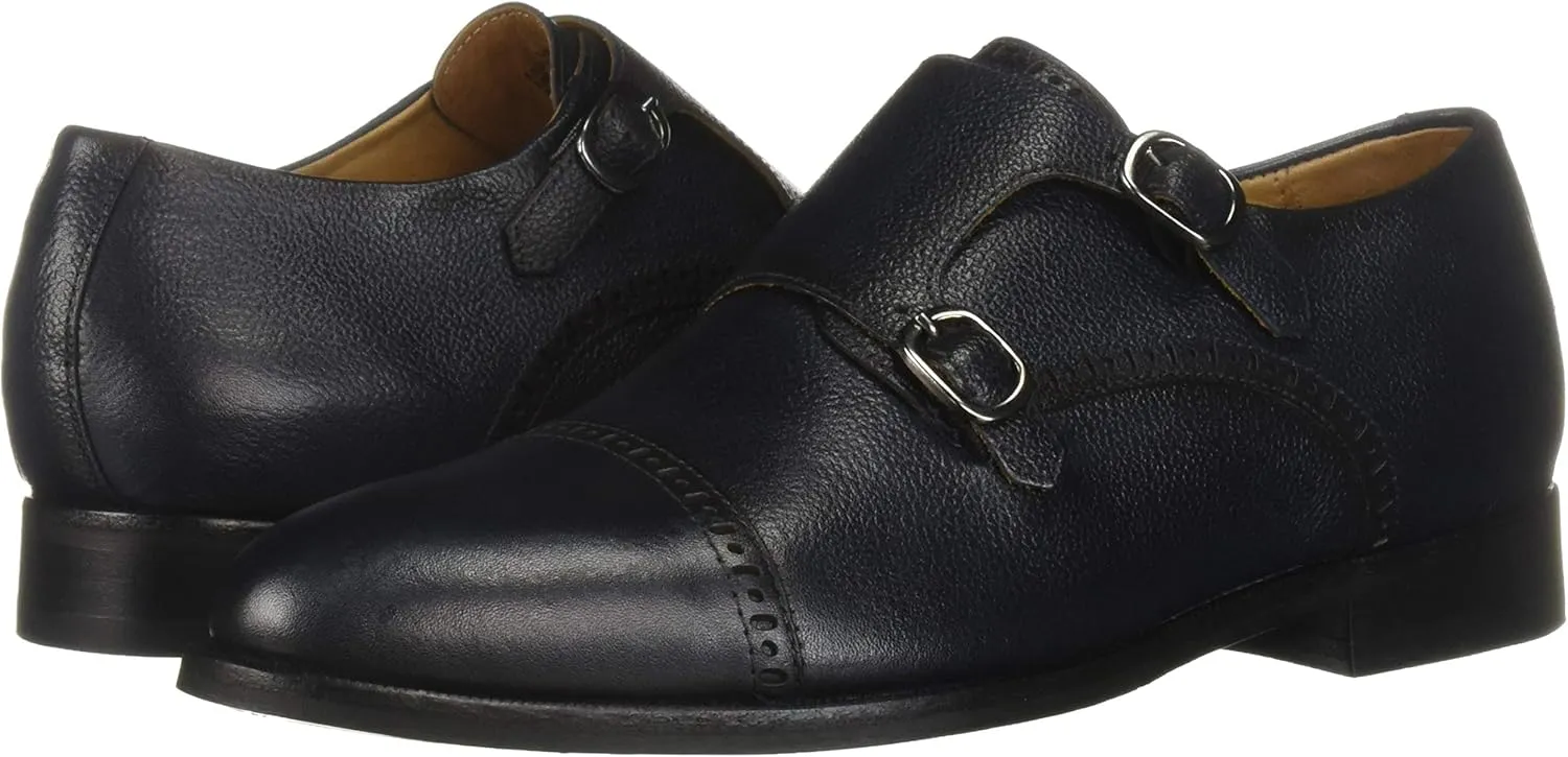MARC JOSEPH NEW YORK Men's Leather Double Monk Wingtip Dress Shoe Oxford