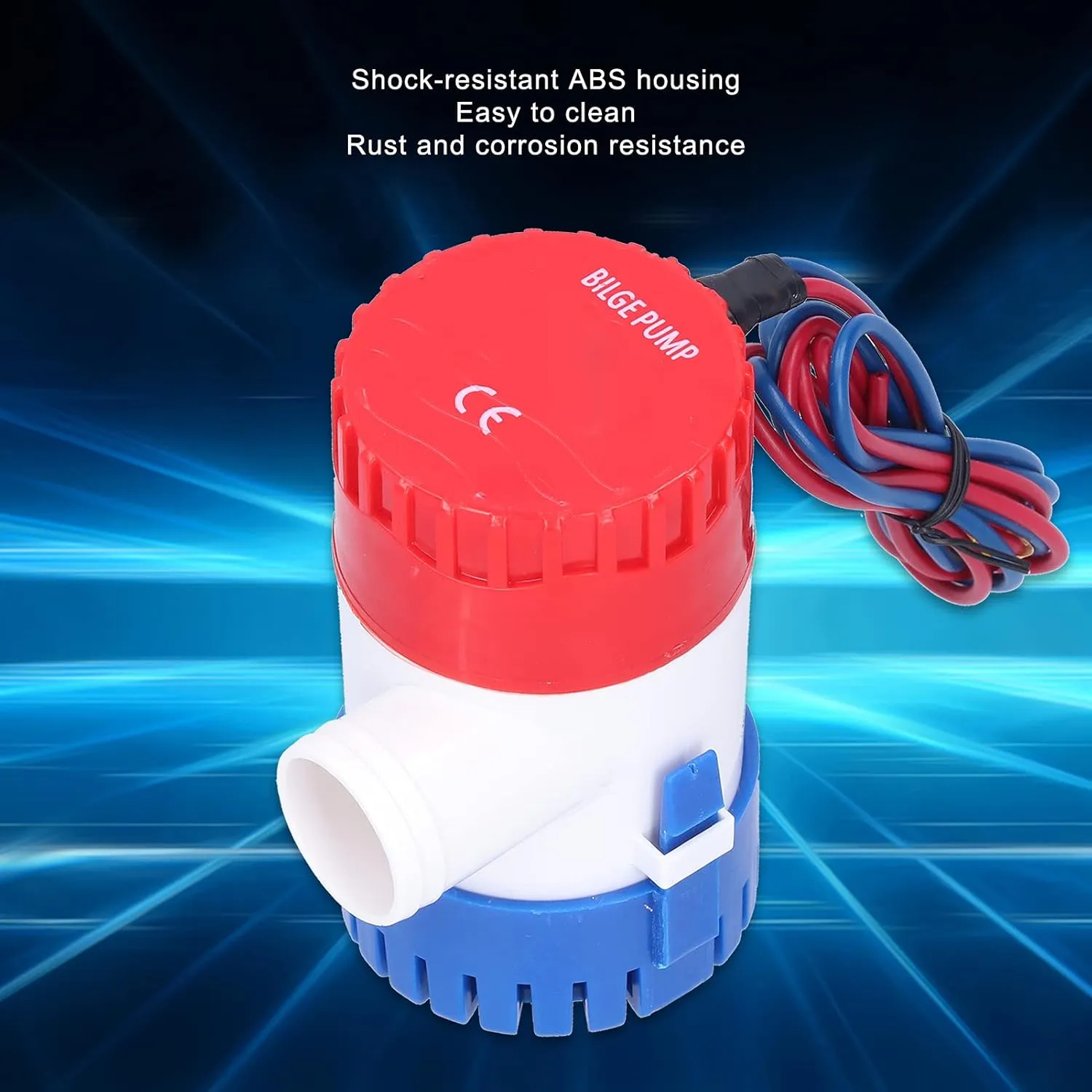 Marine Bilge Pump, 12V/24V 350GPH 500GPH 750GPH 1100GPH with Shock Absorb ABS Housing Stainless Steel Shaft for Drainage Sewage Treatment Water Purification (DC12V 1100GPH)